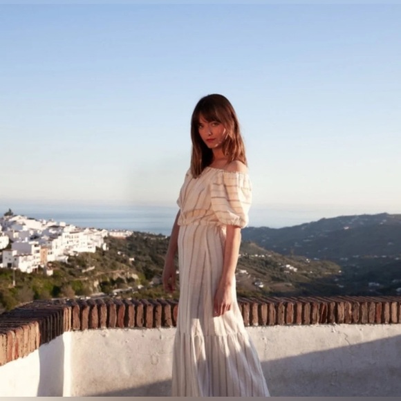 Ace & Jig Quince Ambrosia Cream Stripe Maxi Dress - On or Off Shoulder - Sz. m - Picture 2 of 11